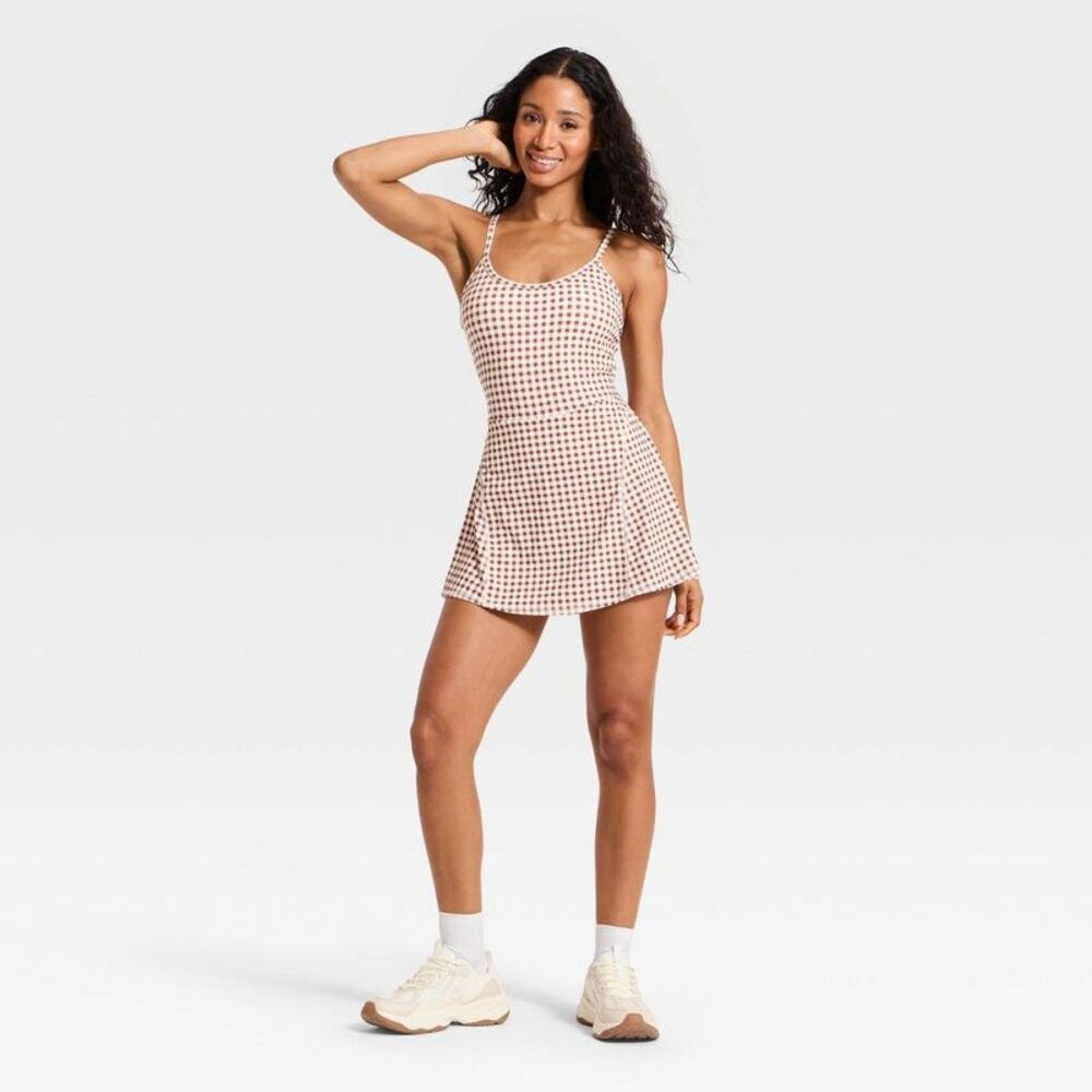 JoyLab Beige Gingham Tank Dress